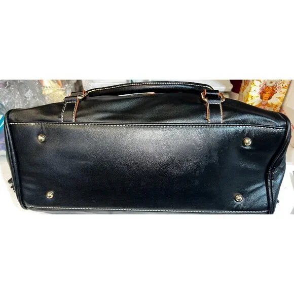 Black Leather Handbag w Gold Hardware & Tassel Accents Red Interior Pockets - Picture 9 of 9